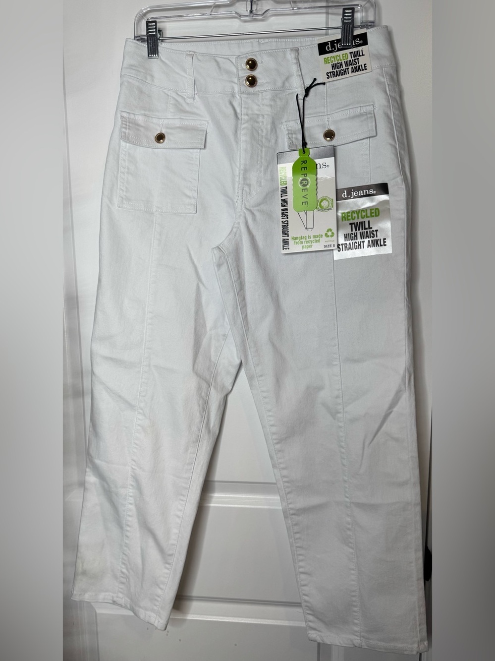 d. jeans White Recycled Twill High Waist Straight Ankle capris Pants 8 stretch